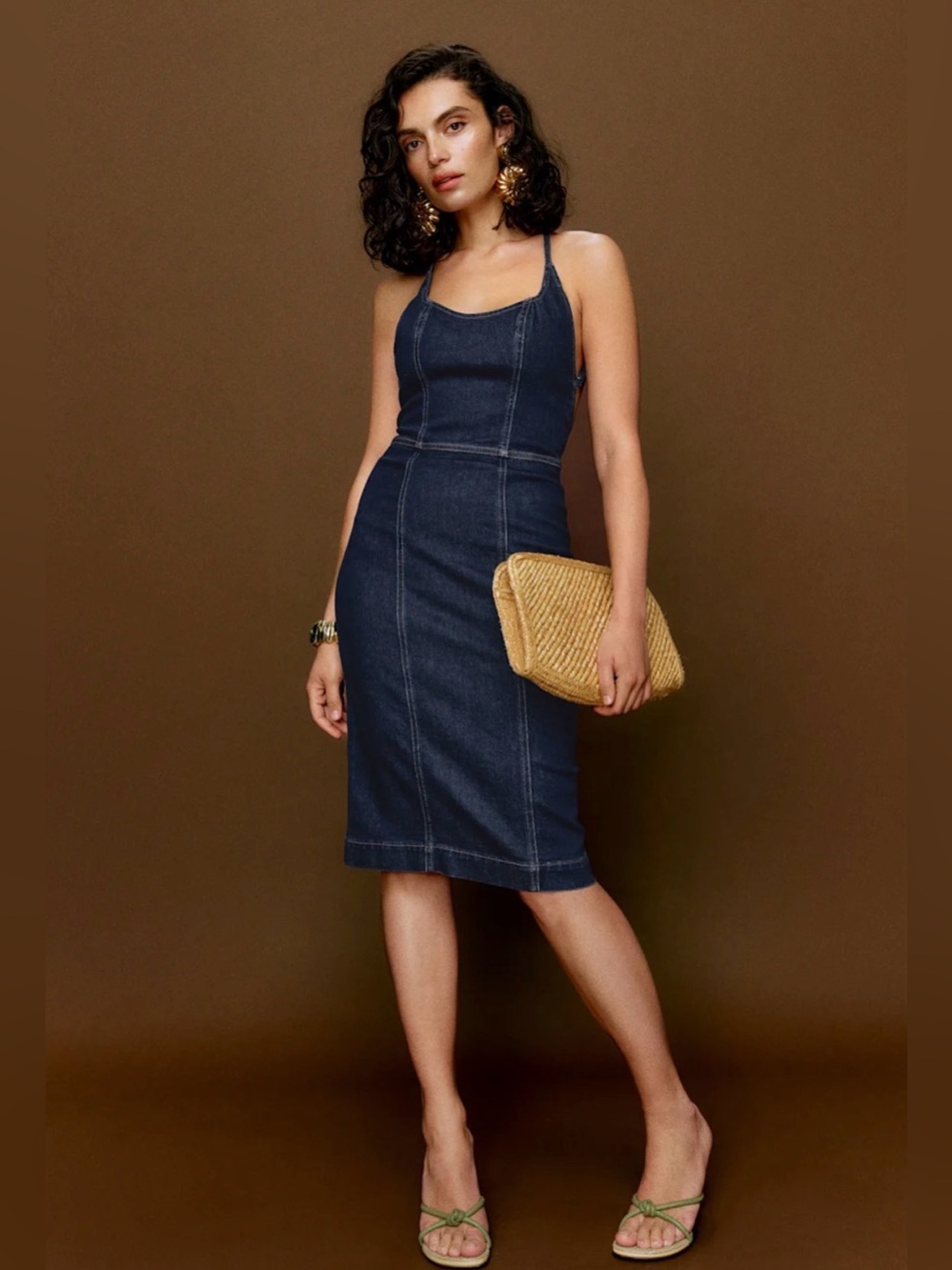 NWT REFORMATION Crosley Denim Midi Dress Size 8